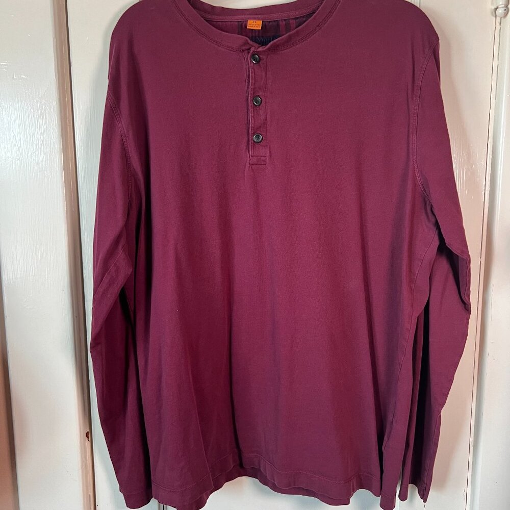 Mens Tailor Vintage Long Sleeved‎ Henley Maroon Size XL Three Button REDU…
